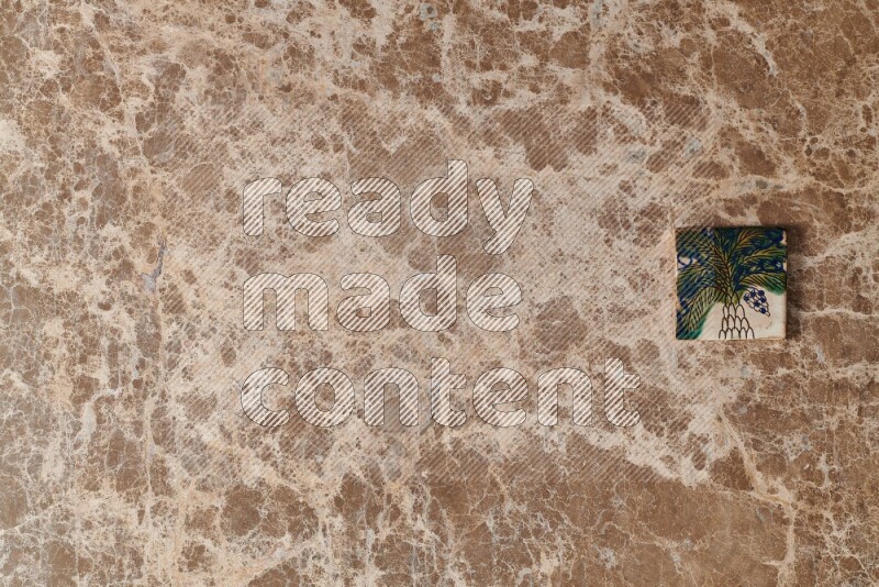 A decorative coaster on beige marble background
