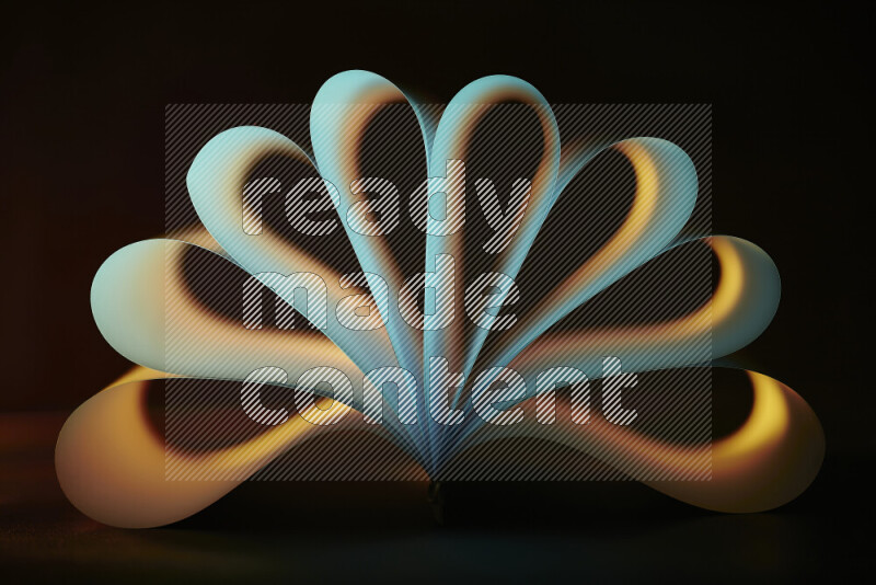 An abstract art piece displaying smooth curves in yellow and green gradients created by colored light