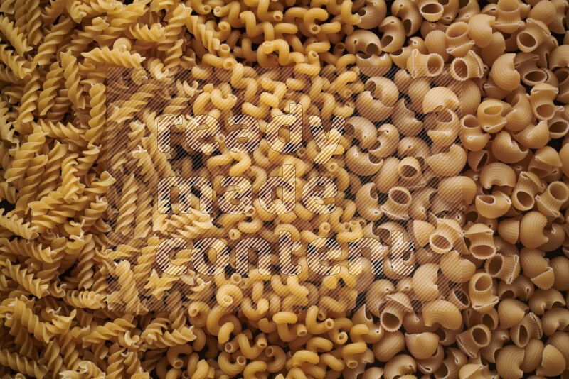 3 types of pasta filling the frame