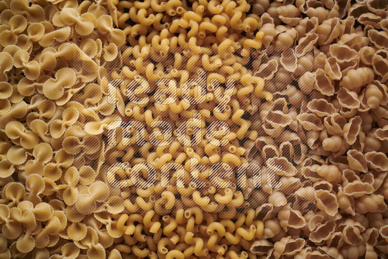 3 types of pasta filling the frame