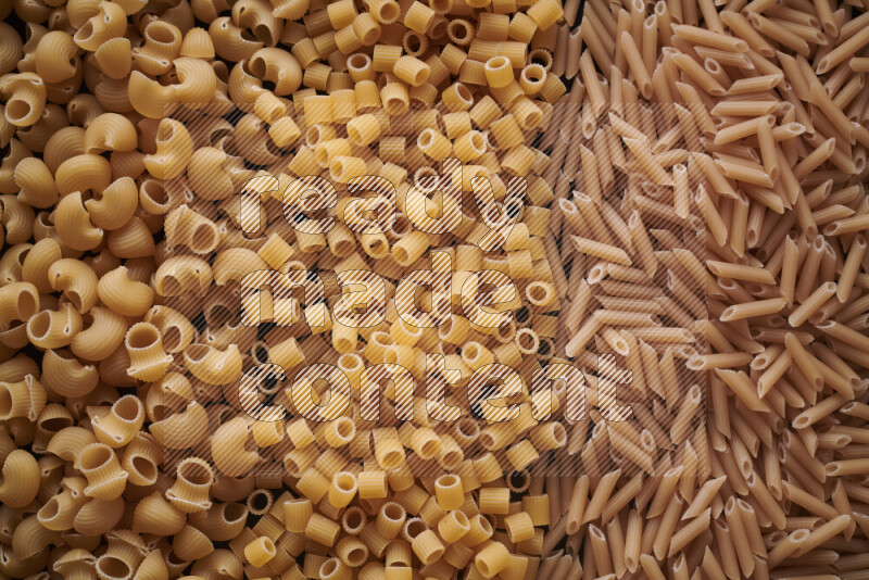 3 types of pasta filling the frame