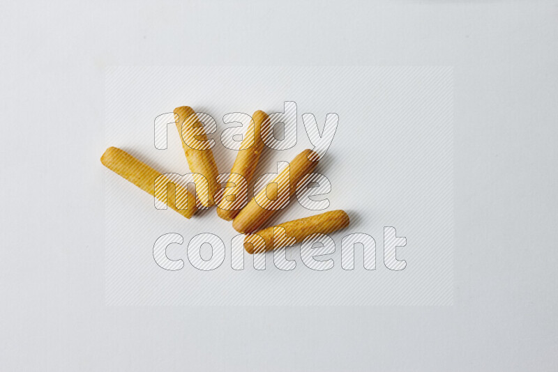 Assorted snacks on white background