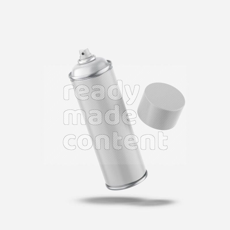 Metal spray bottle mockup with cap and label isolated on white background 3d rendering