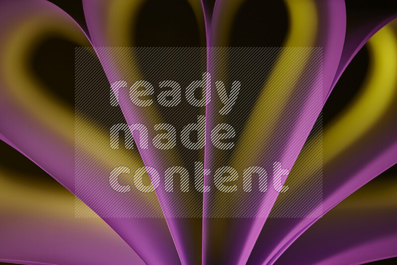 An abstract art piece displaying smooth curves in yellow and pink gradients created by colored light