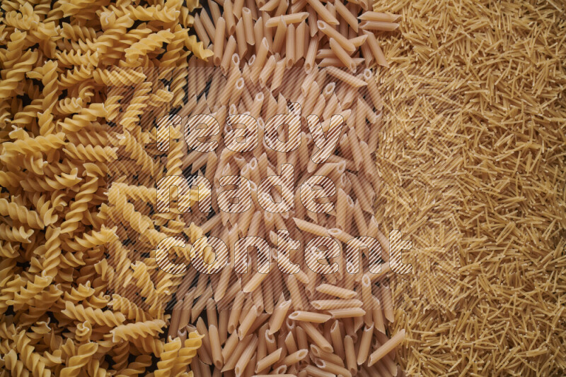 3 types of pasta filling the frame