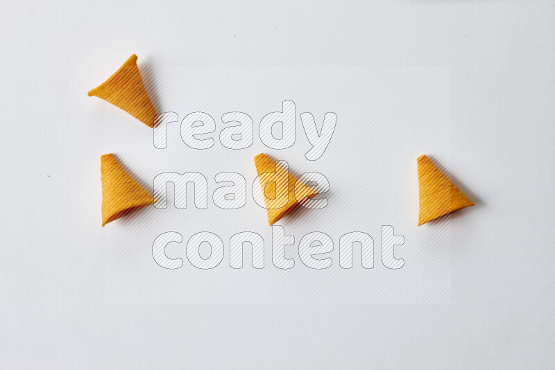 Assorted snacks on white background