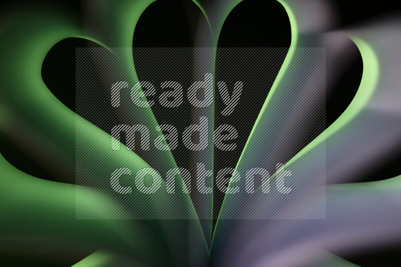 An abstract art piece displaying smooth curves in green and white gradients created by colored light