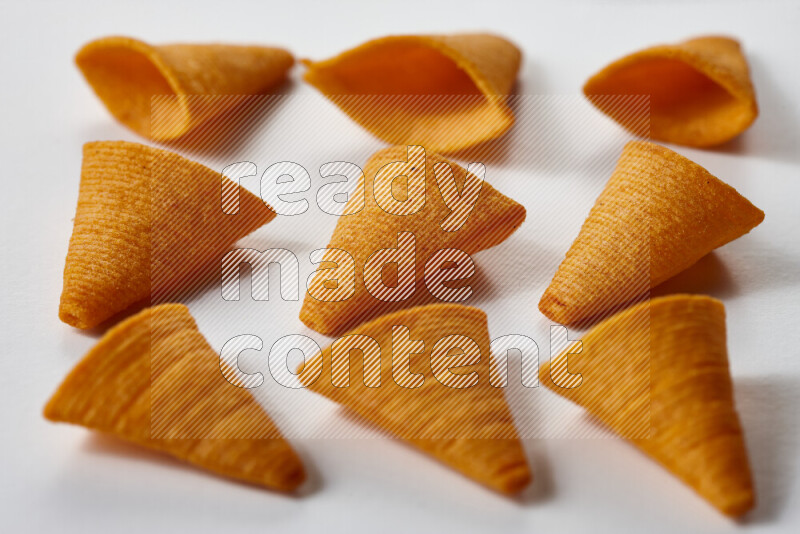 Assorted snacks on white background