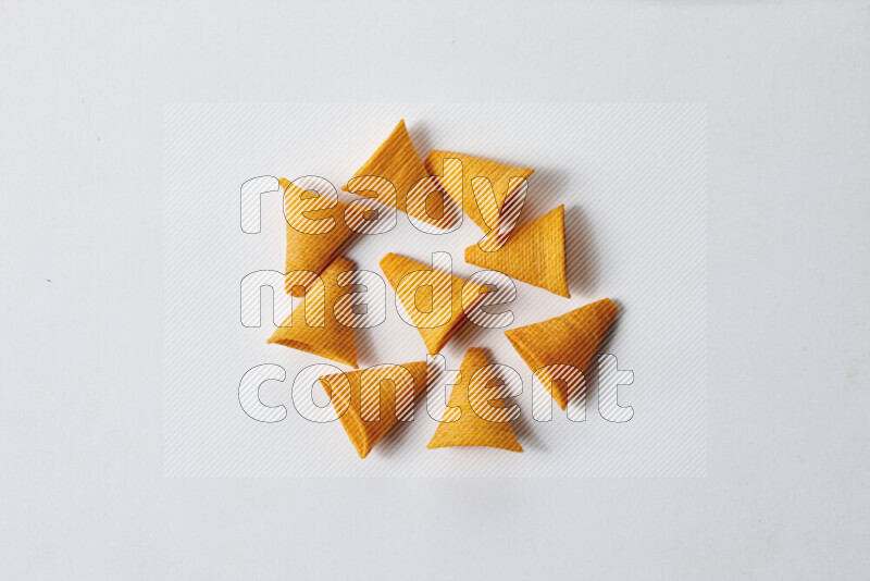 Assorted snacks on white background