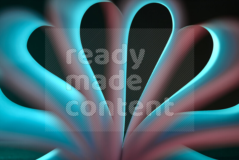 An abstract art piece displaying smooth curves in blue and pink gradients created by colored light