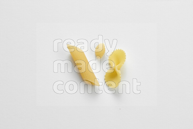 Different pasta types on white background