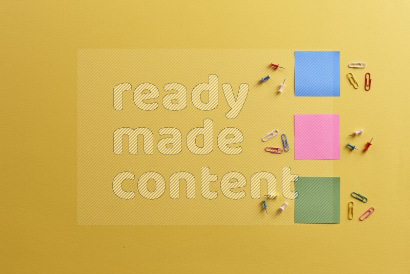 Multicolored sticky notes with school supplies on yellow background