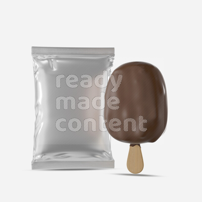 Chocolate ice cream stick mockup isolated on white background 3d rendering