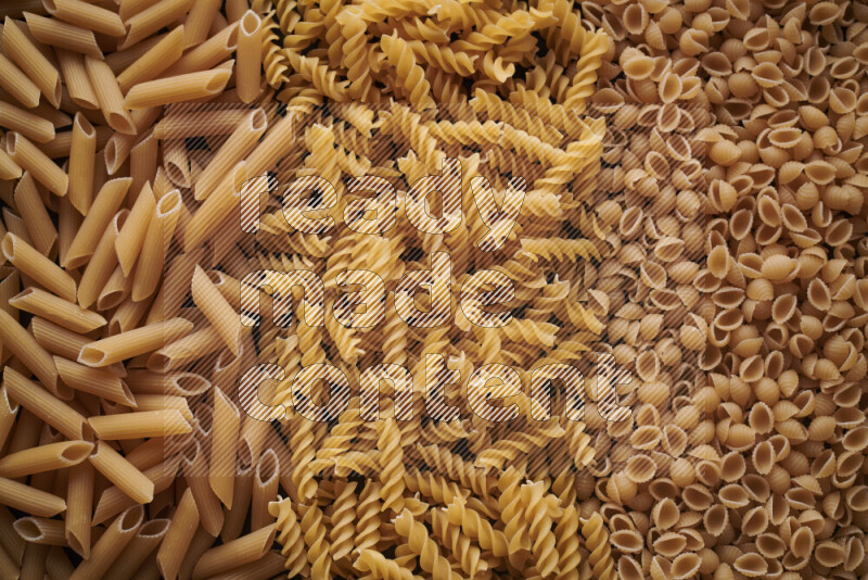 3 types of pasta filling the frame