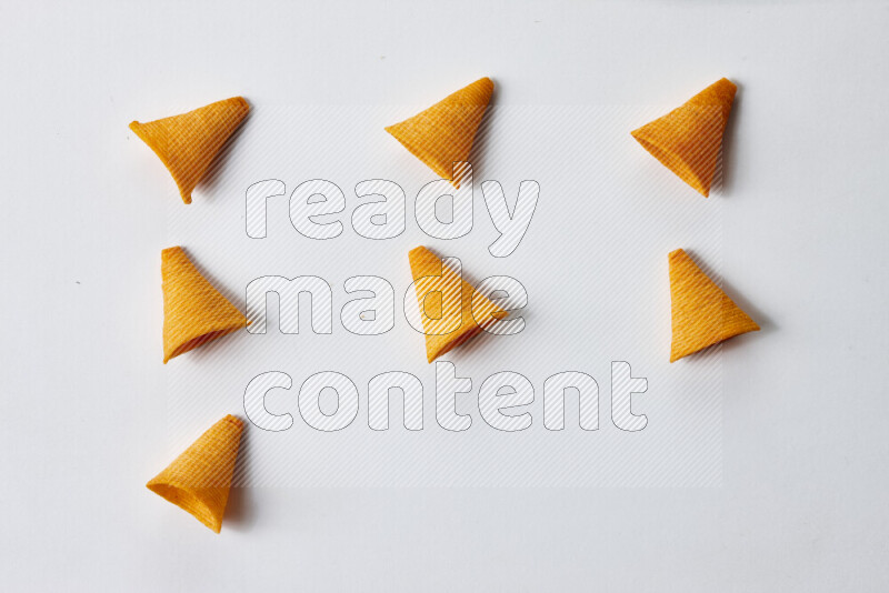 Assorted snacks on white background