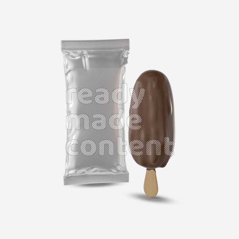 Chocolate ice cream stick mockup isolated on white background 3d rendering