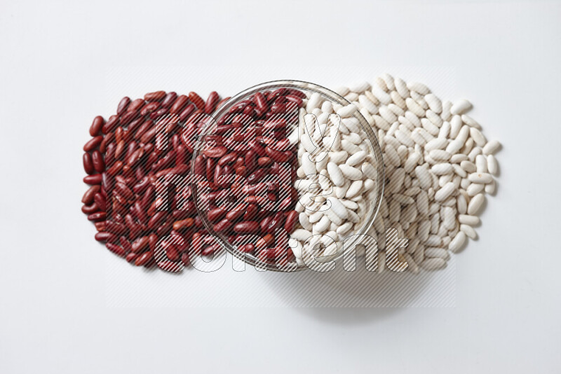White beans with red kidney beans on white background