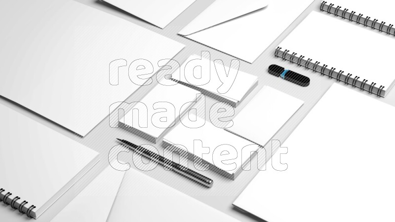 Corporate Stationery Elements, Blank White Textured Brand ID, On White Background