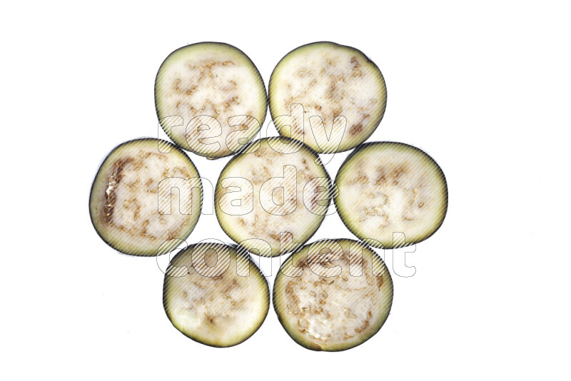 Eggplant slices on illuminated white background
