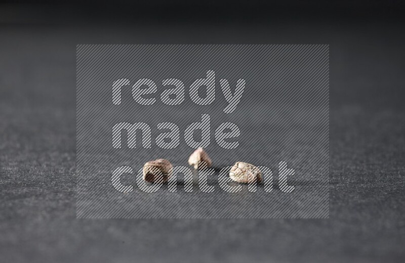 3 peeled pistachios on a black background in different angles