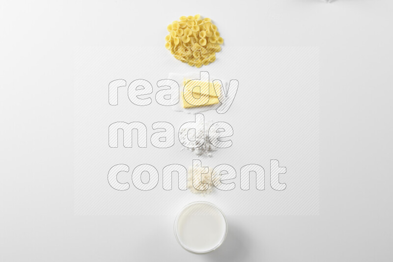 White sauce pasta recipes ingredients on white background