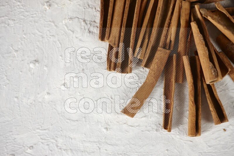 Cinnamon sticks in different angles on white background