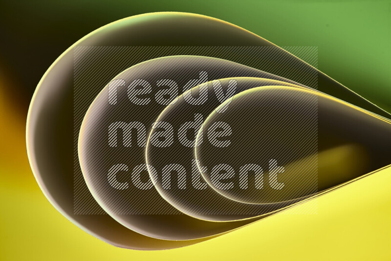 An abstract art of paper folded into smooth curves in green and yellow gradients