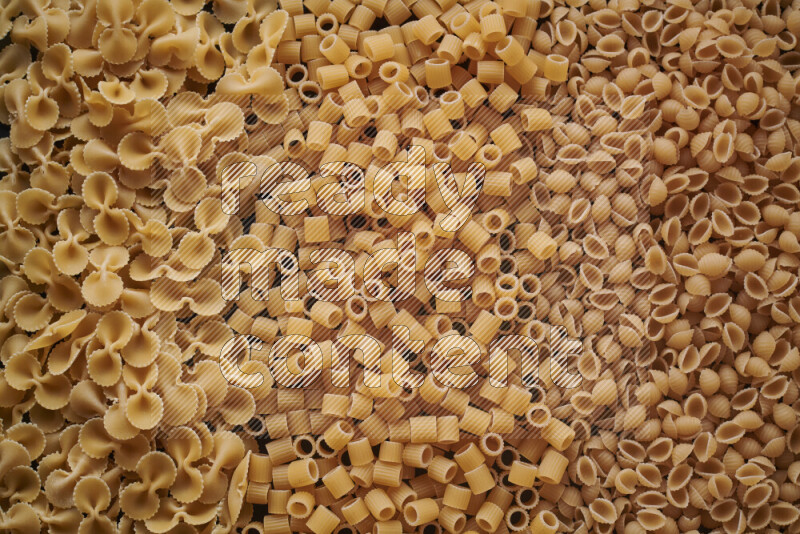 3 types of pasta filling the frame
