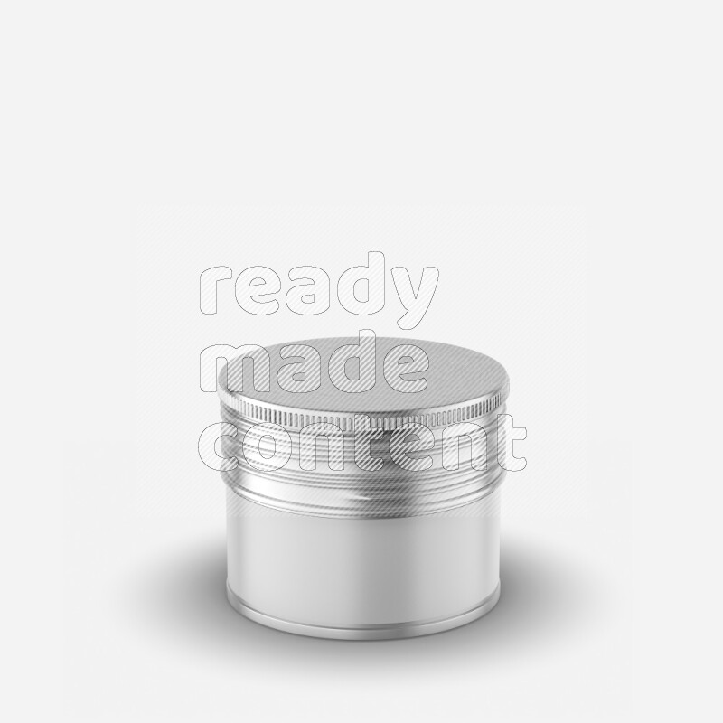 Round metallic tin can mockup with label and screw top lid isolated on white background 3d rendering