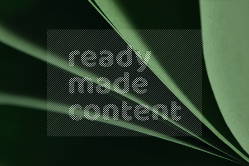 An abstract art showing green paper sheets arranged in an overlapping curves