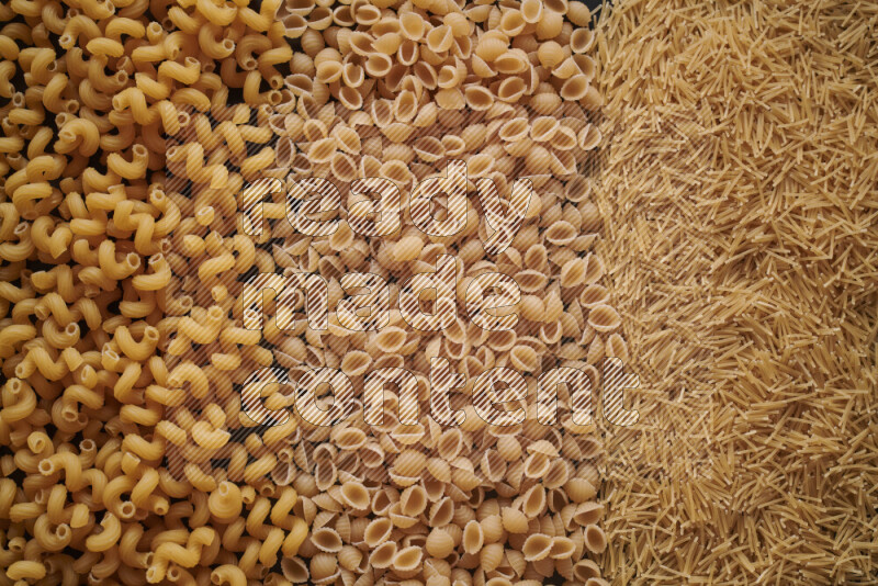 3 types of pasta filling the frame