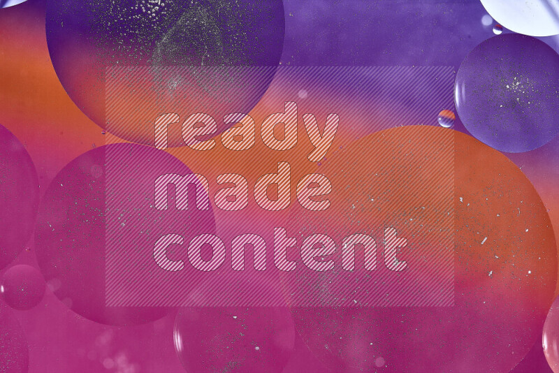 Close-ups of abstract oil bubbles on water surface in shades of purple, orange and pink