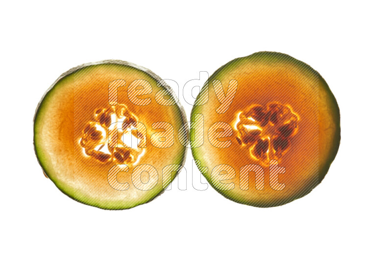 Cantaloupe slices on illuminated white background