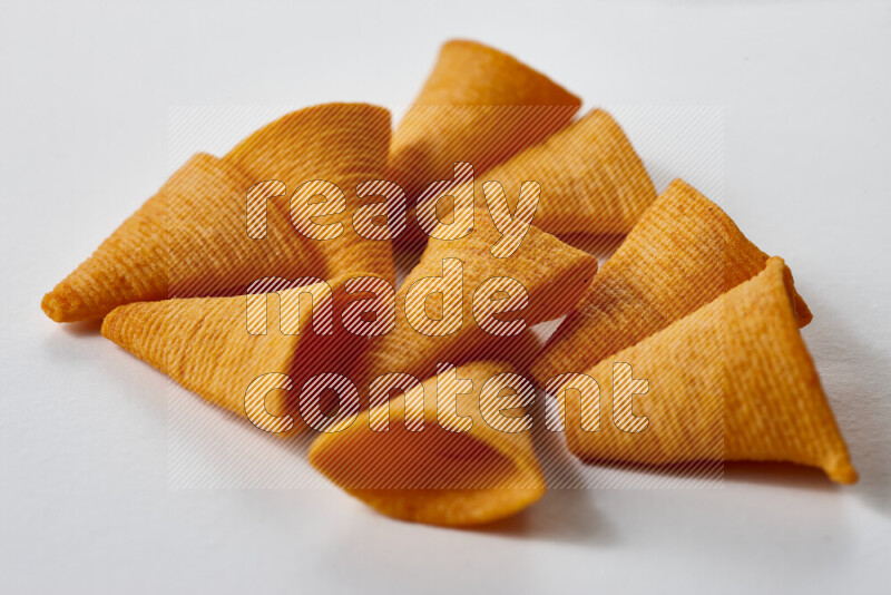 Assorted snacks on white background
