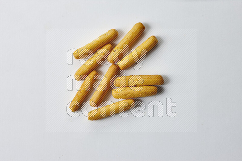 Assorted snacks on white background