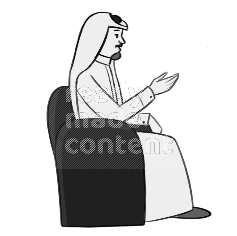 Saudi man handing a paper setting on an armchair different angles eye level