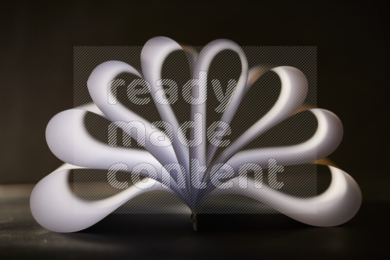 An abstract art piece displaying smooth curves in grey gradients created by colored light
