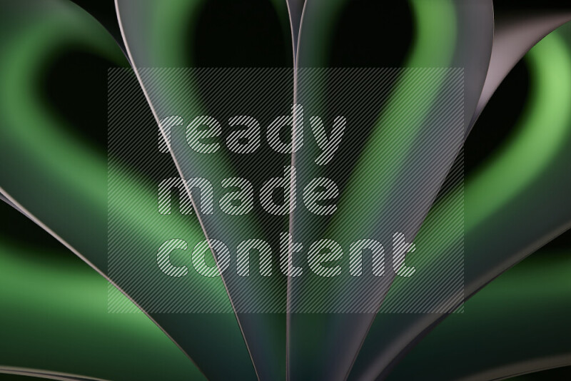 An abstract art piece displaying smooth curves in green gradients created by colored light