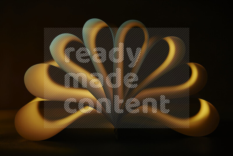 An abstract art piece displaying smooth curves in yellow gradients created by colored light