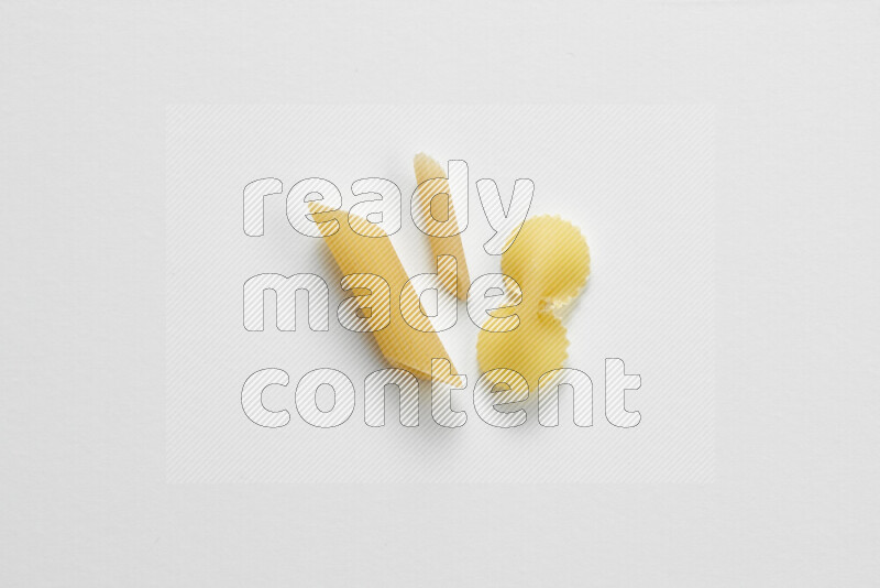 Different pasta types on white background