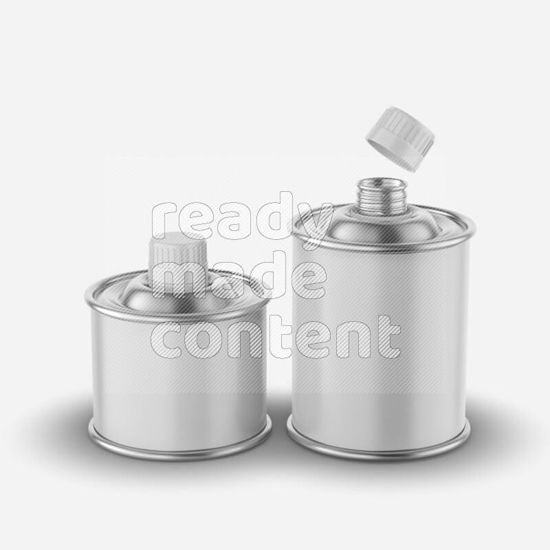 Metallic tin can mockup with label and screw top cap isolated on white background 3d rendering