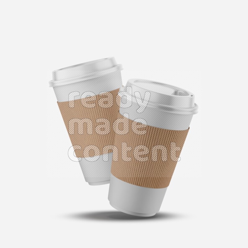 Matte paper cup mockup with holder and cap isolated on white background 3d rendering