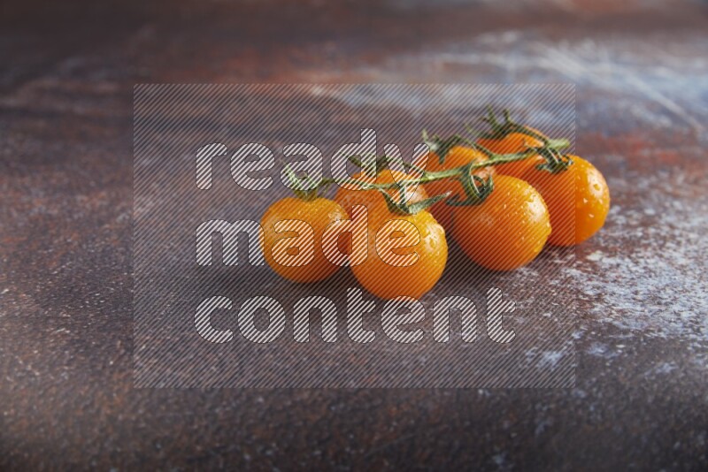Orange cherry tomato vein on reddish rustic metal background 45 degree