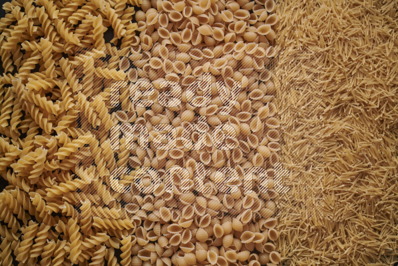 3 types of pasta filling the frame
