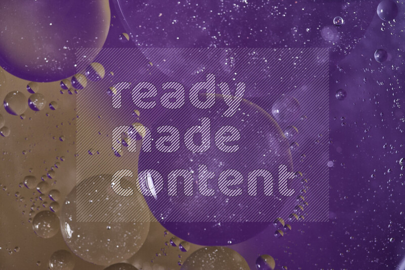 Close-ups of abstract oil bubbles on water surface in shades of purple and brown