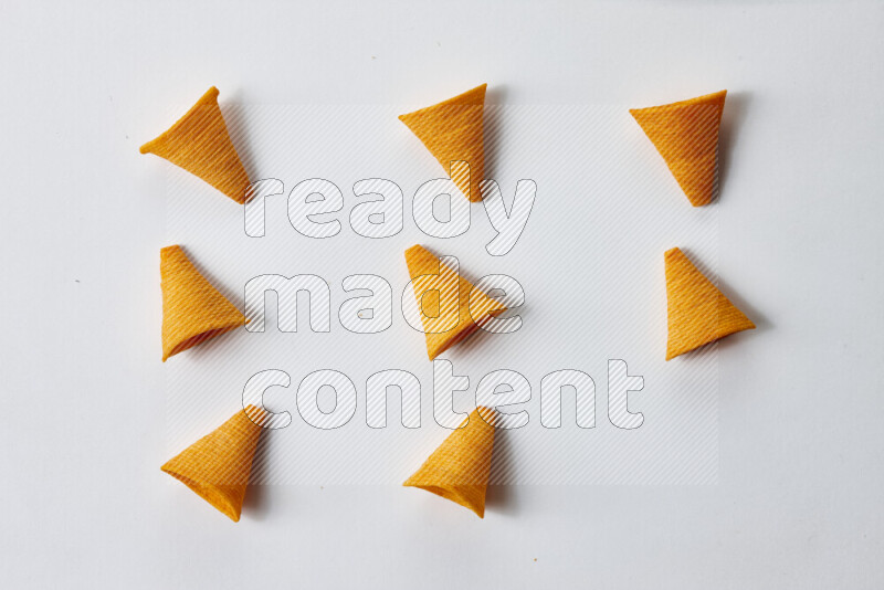 Assorted snacks on white background