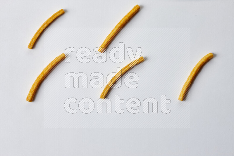 Assorted snacks on white background