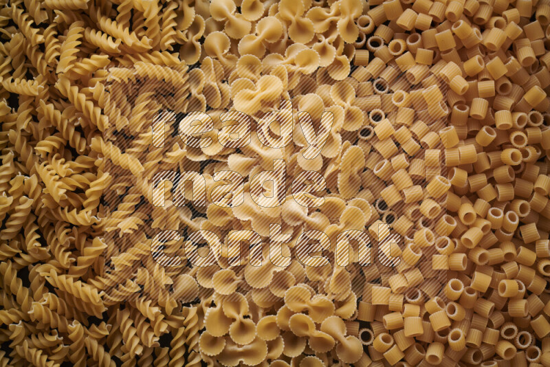3 types of pasta filling the frame