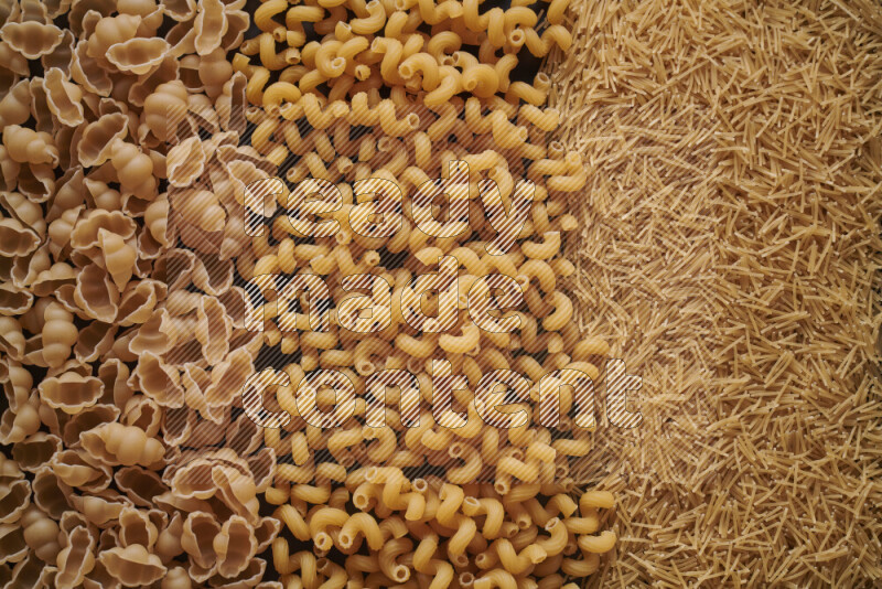 3 types of pasta filling the frame