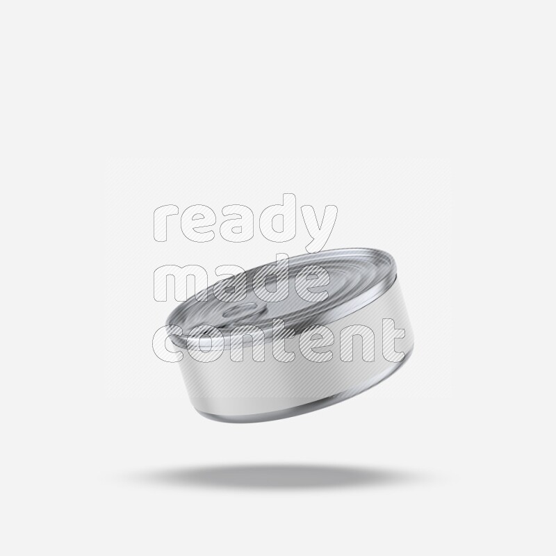 Glossy metallic tin can mockup with pull tab and label isolated on white background 3d rendering